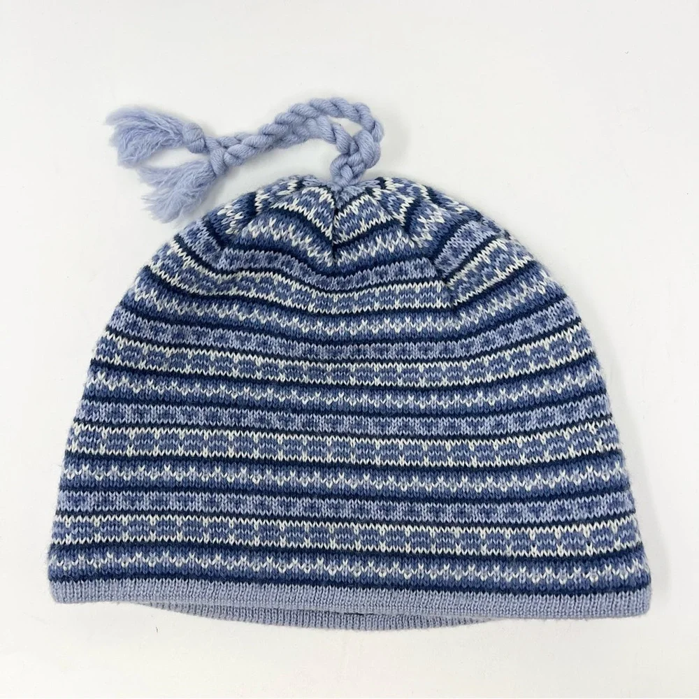 Columbia Kids' Blue Striped Tassel Beanie Youth Size Nordic Icelandic Pattern